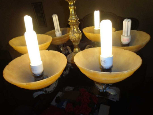 Araña Antigua De Bronce Con Tulipas 0