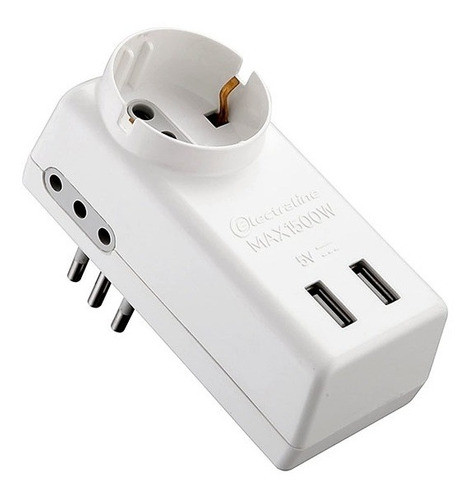 Adaptador Triple - Schuko + 2 Tomas 3 En Linea + 2 Usb 0
