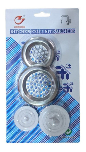 2 Tapones Lavatorio + 2 Rejilla Bacha Acero Inoxidable $ab 0