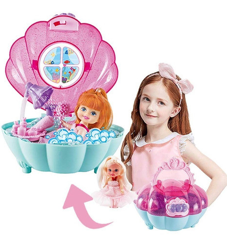 Bolso De Mano Con Baño Sirenitas Portatil Incluye 2 Muñecas 0