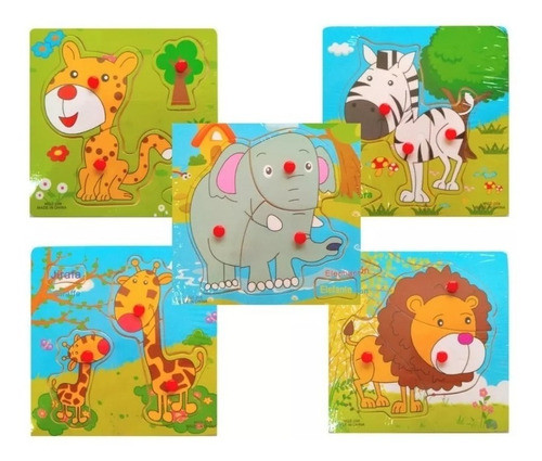 Pack X5 Rompecabezas Madera Didáctico Encastre Pensam Lógico 0