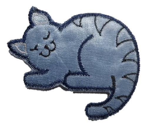 Parche Aplique Bordado Gato Dormido N2 Celeste 8cm. Unidad 0