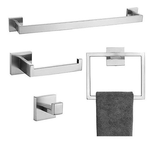 Juego De 4 Accesorios Para Baño Plateado 0