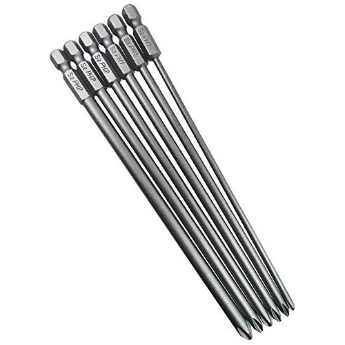 Wolfride 6pcs 1/4 Pulgadas Vástago Hexagonal Largo Phillips 0