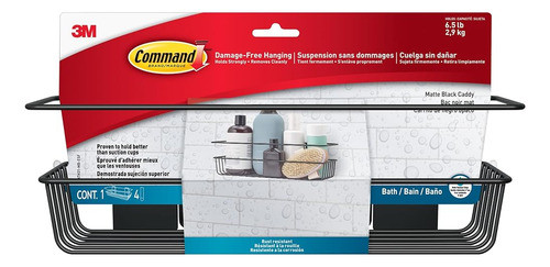 Command Shower Caddy Negro Mate Con Tiras De Comando Resiste 0