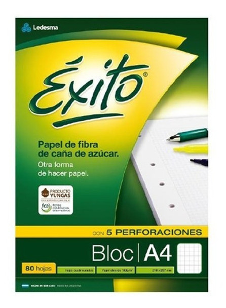 Repuesto Hojas A4 Cuadriculadas Exito X 80 Hojas Pack X 5 0