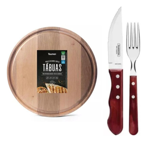 Set De Tabla/cuchillo/tenedor Asado Tramontina Polywood 23cm 0