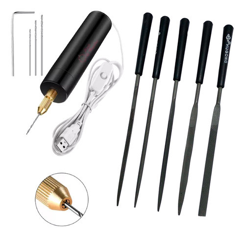 Mini Torno Usb Con Set 5 Limas Matricero Punta Acero 0