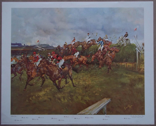 Estampa Lámina Carrera Caballos Obstáculos 70x85cm 0
