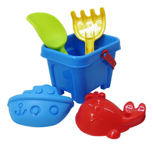 Set De Playa Completo Balde Pala Rastrillo + 2 Moldes 15 Cm 0