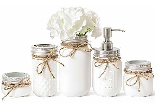 Mkono Mason Jar Set De Accesorios De Baño Masonjars Pintados 0