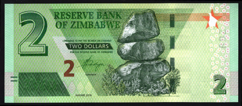 Zimbabwe Billete De 2 Dólares Del Año 2019 -  Sin Circular 0