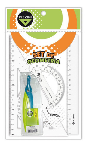 Set De Geometria Pizzini Compas Escuadra Regla Transportador 0