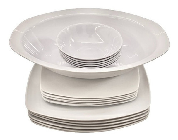 Juego De Platos Blanco Melamina Cuadrada X 19 Piezas 0