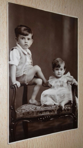 Antigua Foto Postal Niños En Estudio Fotografico 0