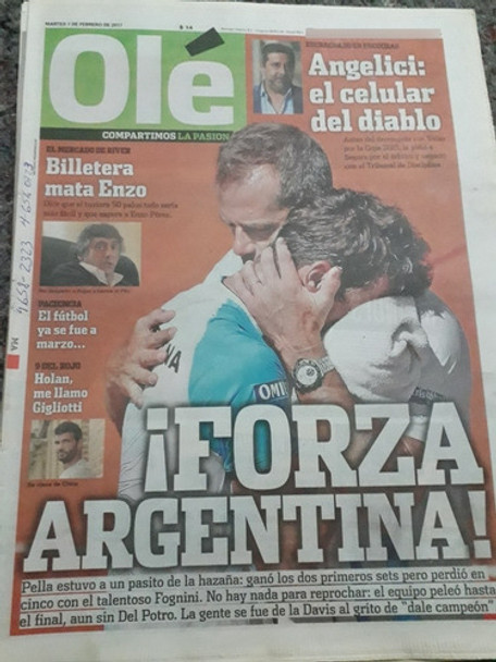 Diario Ole 7 Febrero 2017 Guido Pella Copa Davis 0