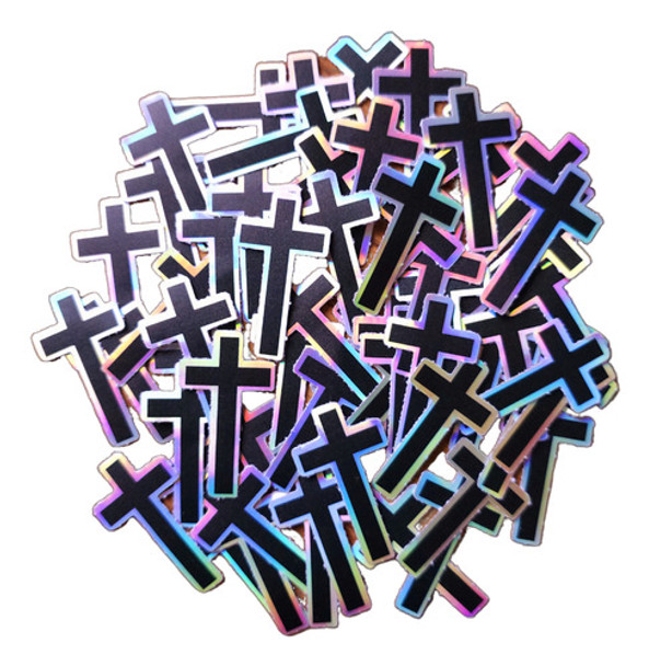 Pack Stickers Cruz Vinilo Tornasol X50 Stickers Cristianos 0