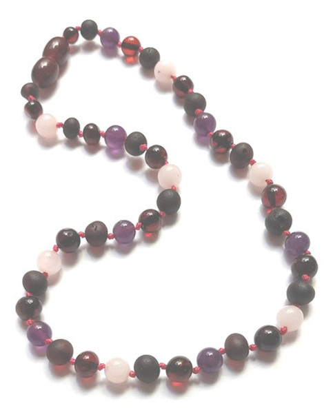 Collar De Ambar Cherry Amatista Y Quarzo 36 Cm Niño Bebe 0