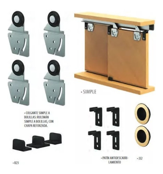 Kit Sistema Corredizo Colgante Simple Sin Riel 0
