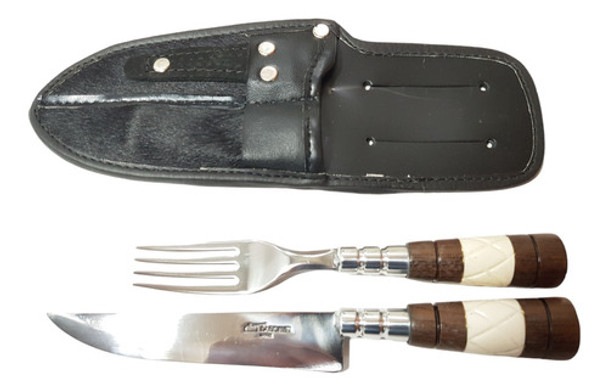 Faca E Garfo Gaúcho Cascavel Inox 5p. Madeira E Osso Trabalh 0