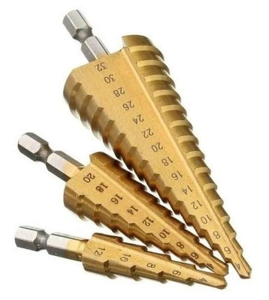 Kit Set X3 Broca Titanium Escalonada 4-12 4-20 4-32 Mm 0