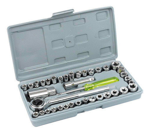 Caja De Herramientas Juego Llave Tubo Kit 40 Piezas Estuche 0
