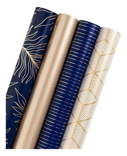 Wrapaholic Rollo De Papel De Regalo - Impresión Dorada Y Azu 0