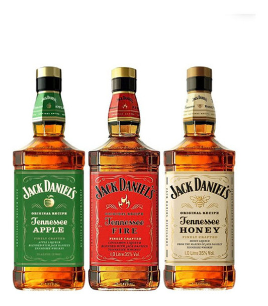 3 Pack Trio Jack Daniels Apple, Fire, Honey Litro 0
