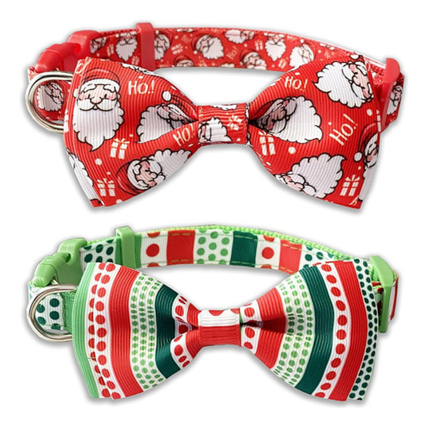 Collar De Navidad Para Perros Con Pajarita, Paquete De 2 Fie 0 Collar De Navidad Para Perros Con Pajarita, Paquete De 2 Fie 0