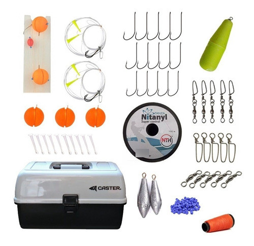 Caja Completa Pesca Pejerrey Lineas Yo-yo + Kit Boyas Plomo 0