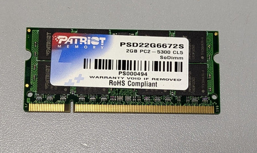 Memoria Ram Patriot Ddr2 De 2gb Para Notebook 0
