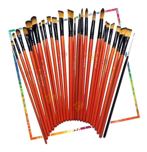 Set 25 Pinceles Artistico Profesional Oleo Acrilico Acuarela 0