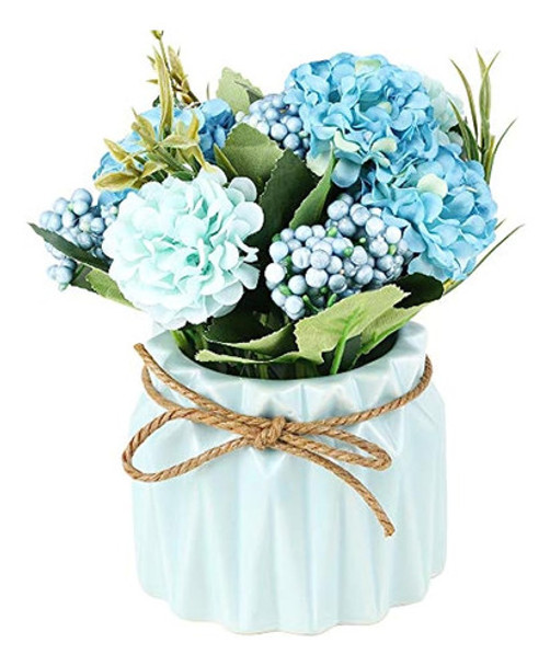 Supniu Ramo De Hortensias Artificiales Con Pequeño Jarrón De 0