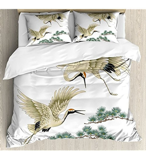 Juego De Funda De Edredón De Pájaro Lunarable, 2 Grullas Jap 0