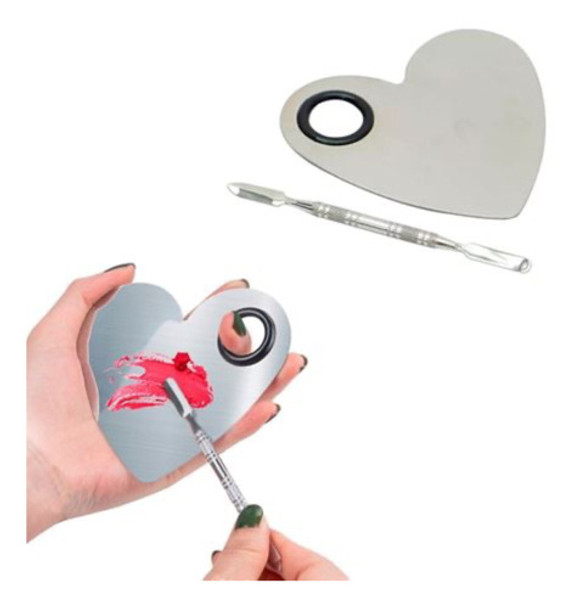 Paleta Mezcladora De Maquillaje Con Espátula, Diseño Corazón 0