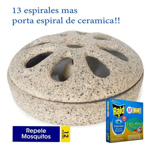 Porta Espiral De Cerámica Grande 15x5cm + 13 Espirales  Raid 0