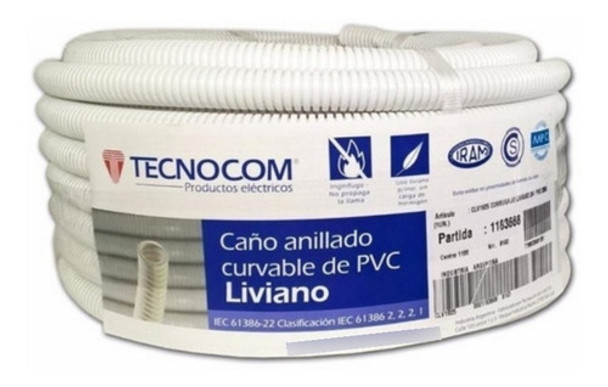 Pack X 10 U- Caño Corrugado Blanco 7/8 25mts Ignifugo 0