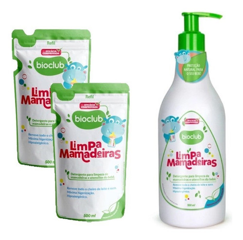 Kit Limpa Mamadeiras Bioclub Detergente 500ml +2 Refil 500ml 0
