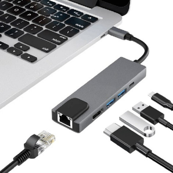 Hub  5 En 1 De Tipo C A Usb*2/tipo C/hdmi/ethernet 0