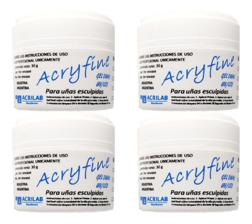 Kit X 4 Gel Uv Construcción Uñas Esculpidas 30 Gr Acryfine 0