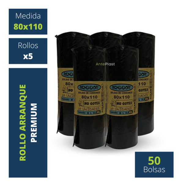 Bolsas Residuos 80x110 Antigoteo Arranque Negras X5 Rollo 0