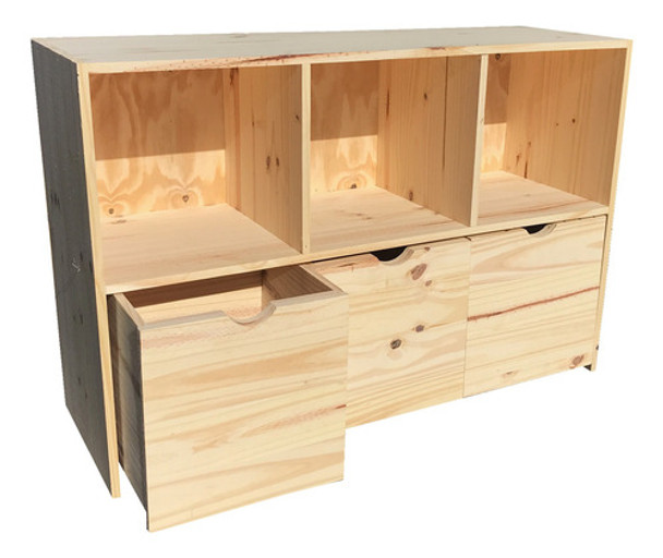 Cajon Juguetero X3 Madera Ruedas Estantes Organizador Niños 0