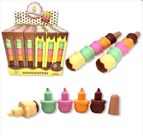 Kit Caneta Marca Texto Sorvete Bola Casquinha Mini Kawaii 0