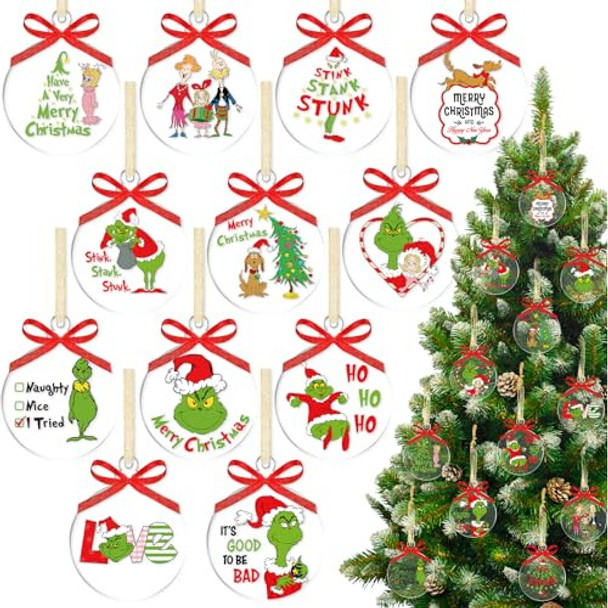 Adornos Árbol Navidad Acrílico Colgantes Gnomo Verde 12uni 0