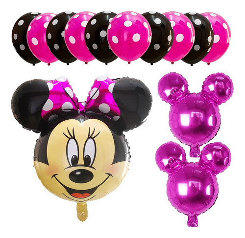 Pack De Globos Cara De 65 Cm Minnie Moño Rosa 13 Pcs 0