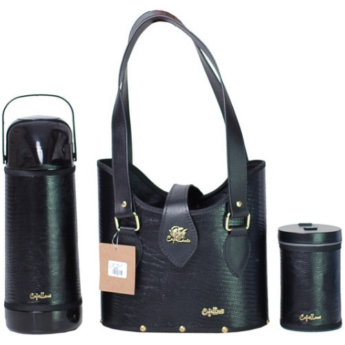 Kit Mateira Arredondada Preto Lezario Couro Legítimo Luxo 0