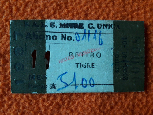 Abono De Tren Para Mozo Vendedor Año 1987 0