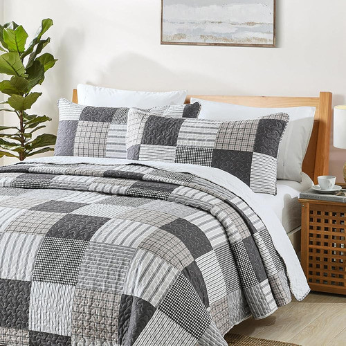 Hiaruo Edredón Set King Size, 3 Piezas Colcha Colcha Plaid P 0