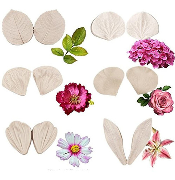 Juego De 6 Moldes De Silicona Con Diseño De Hojas Y Flores, 0