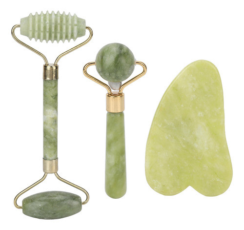 Conjunto De Massagem Jadestone Face Roller De 3 Peças 0